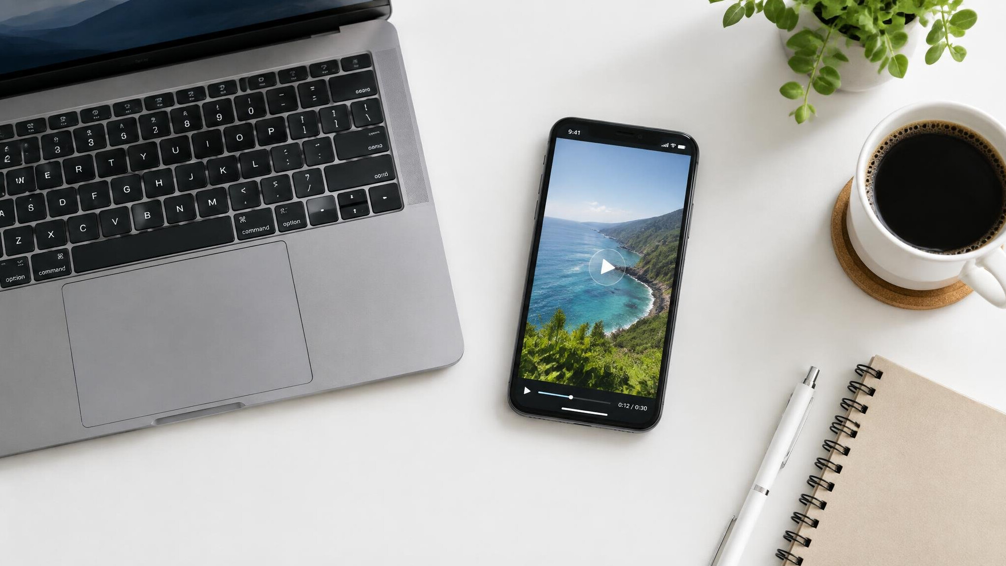 Laptop and smartphone on a workspace table